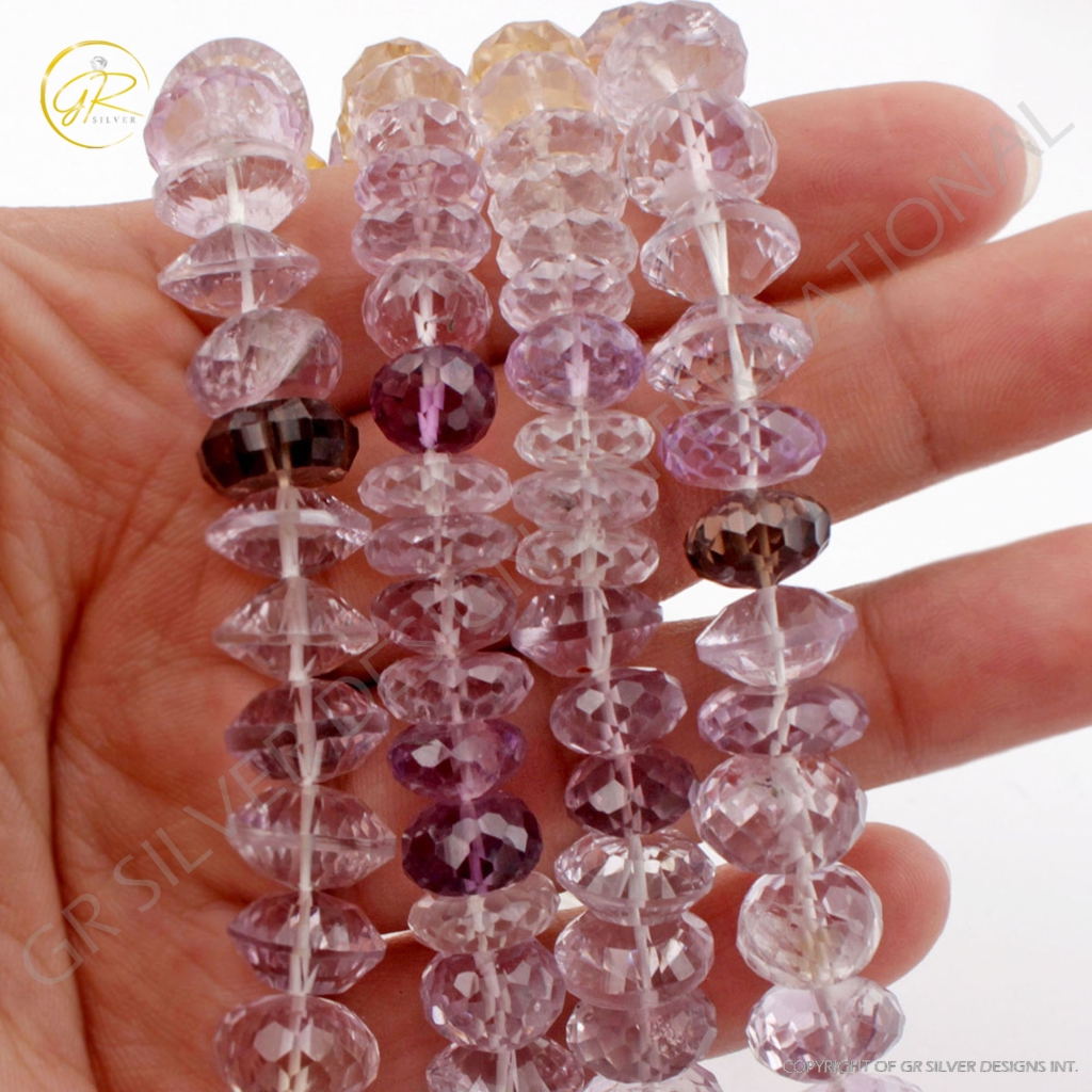 Natural Multi Quartz Round Faceted 2 Strands Beads For Jewelry