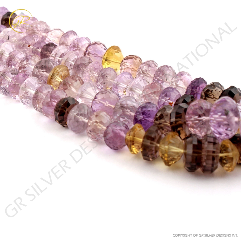 Natural Multi Quartz Round Faceted 2 Strands Beads For Jewelry