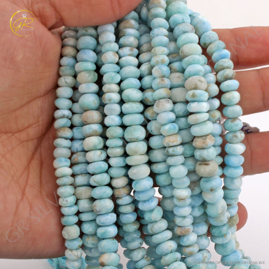 8-10mm Round Faceted Larimar Handmade Gemstone Beads 10 Strands