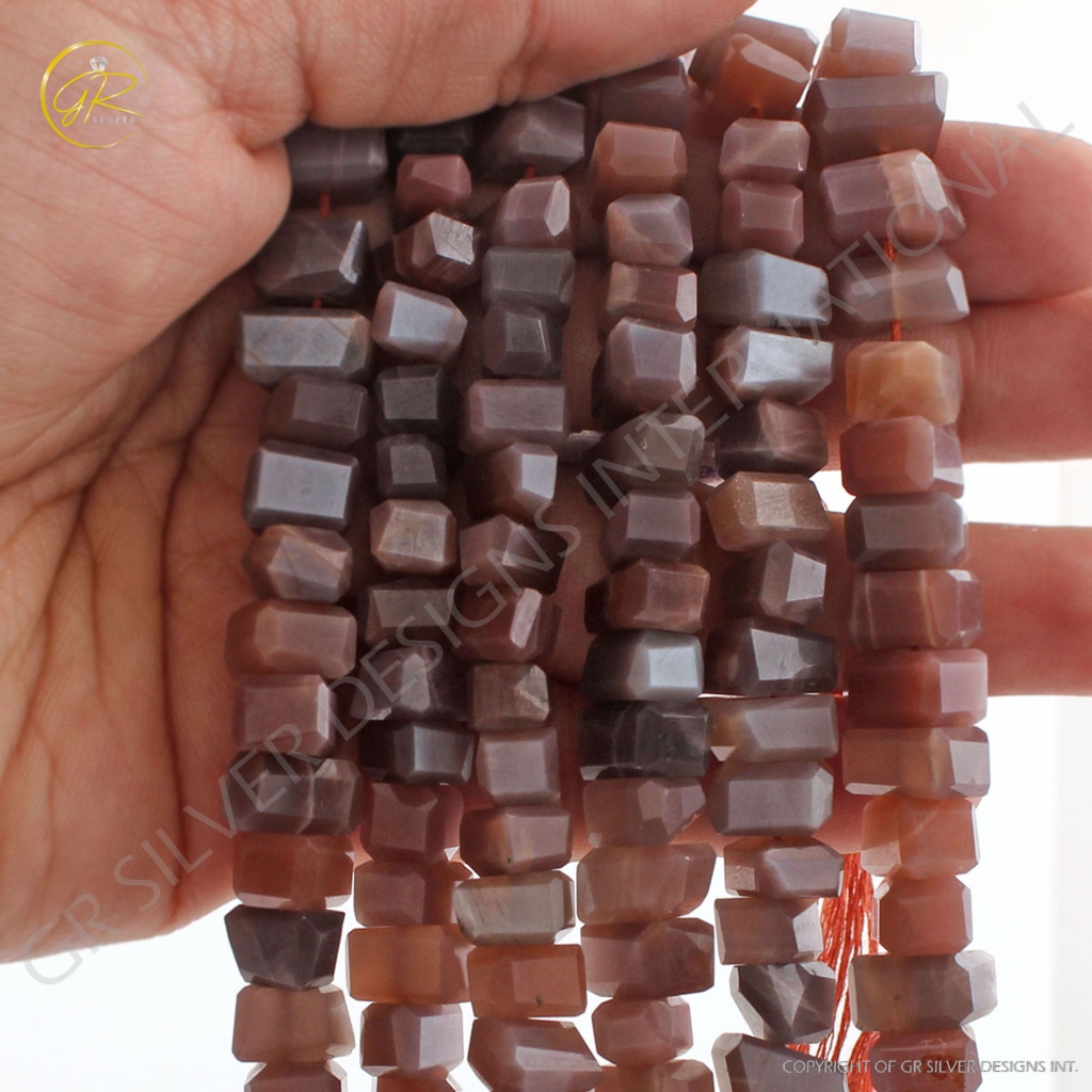 Natural Chocolate Moonstone Faceted Tumble 7-10mm Handmade Beads