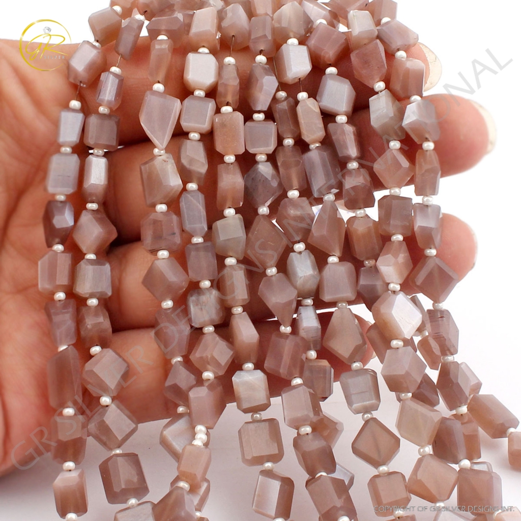 Chocolate Moonstone Faceted Gemstone 6 Strands Tumble Beads