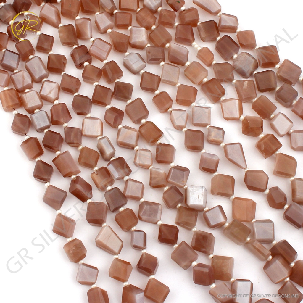 Chocolate Moonstone Faceted Gemstone 6 Strands Tumble Beads