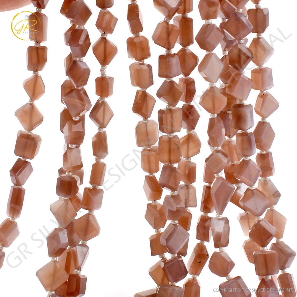 Chocolate Moonstone Faceted Gemstone 6 Strands Tumble Beads