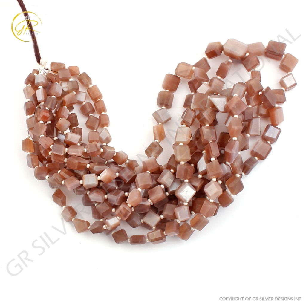 Chocolate Moonstone Faceted Gemstone 6 Strands Tumble Beads