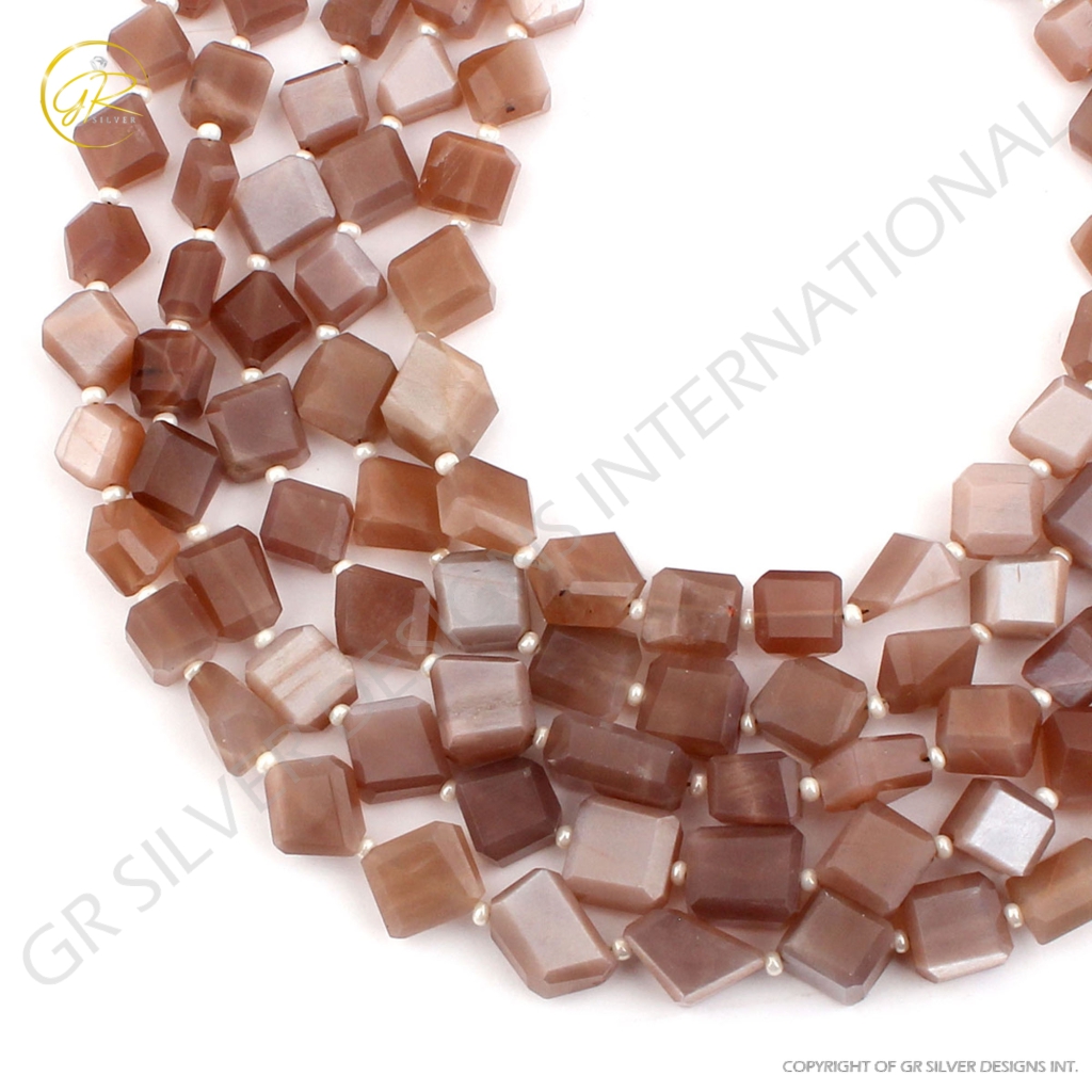 Chocolate Moonstone Faceted Gemstone 6 Strands Tumble Beads