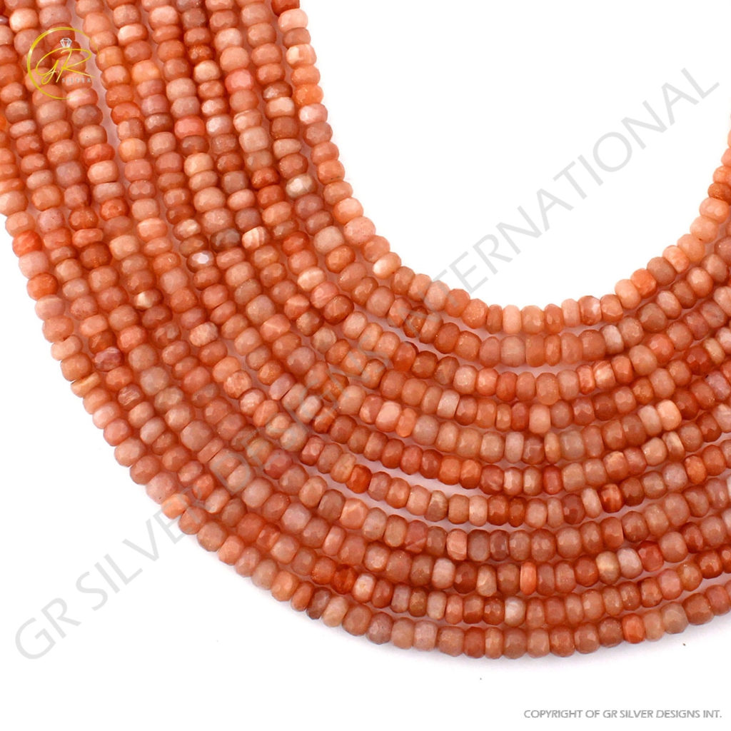 Round Faceted Peach Moonstone 7mm Handmade Beads 11 Strands