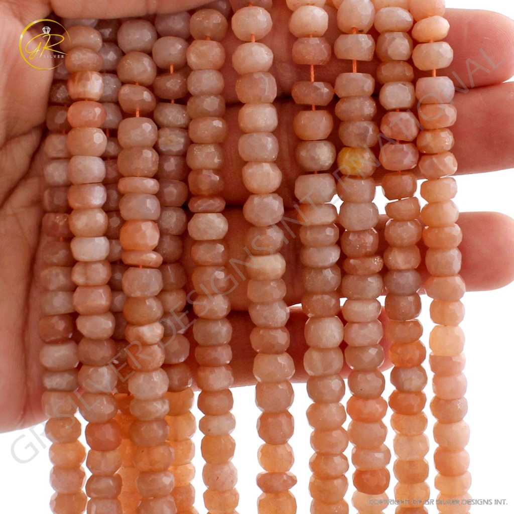 Round Faceted Peach Moonstone 7mm Handmade Beads 11 Strands