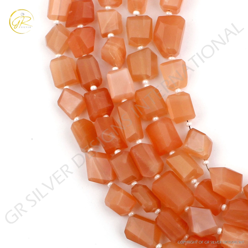 Faceted Peach Moonstone Tumble Gemstone 15 Strands Beads