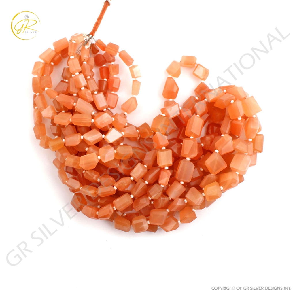 Faceted Peach Moonstone Tumble Gemstone 15 Strands Beads