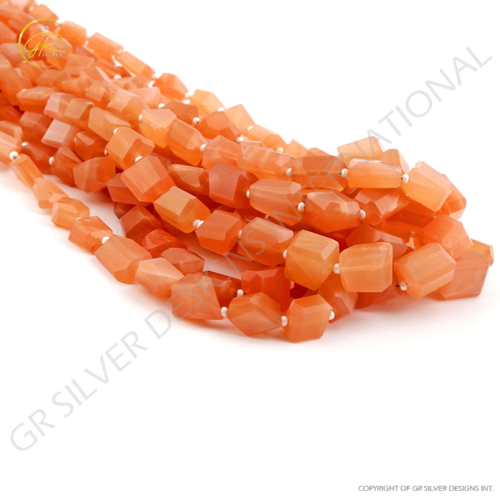 Faceted Peach Moonstone Tumble Gemstone 15 Strands Beads