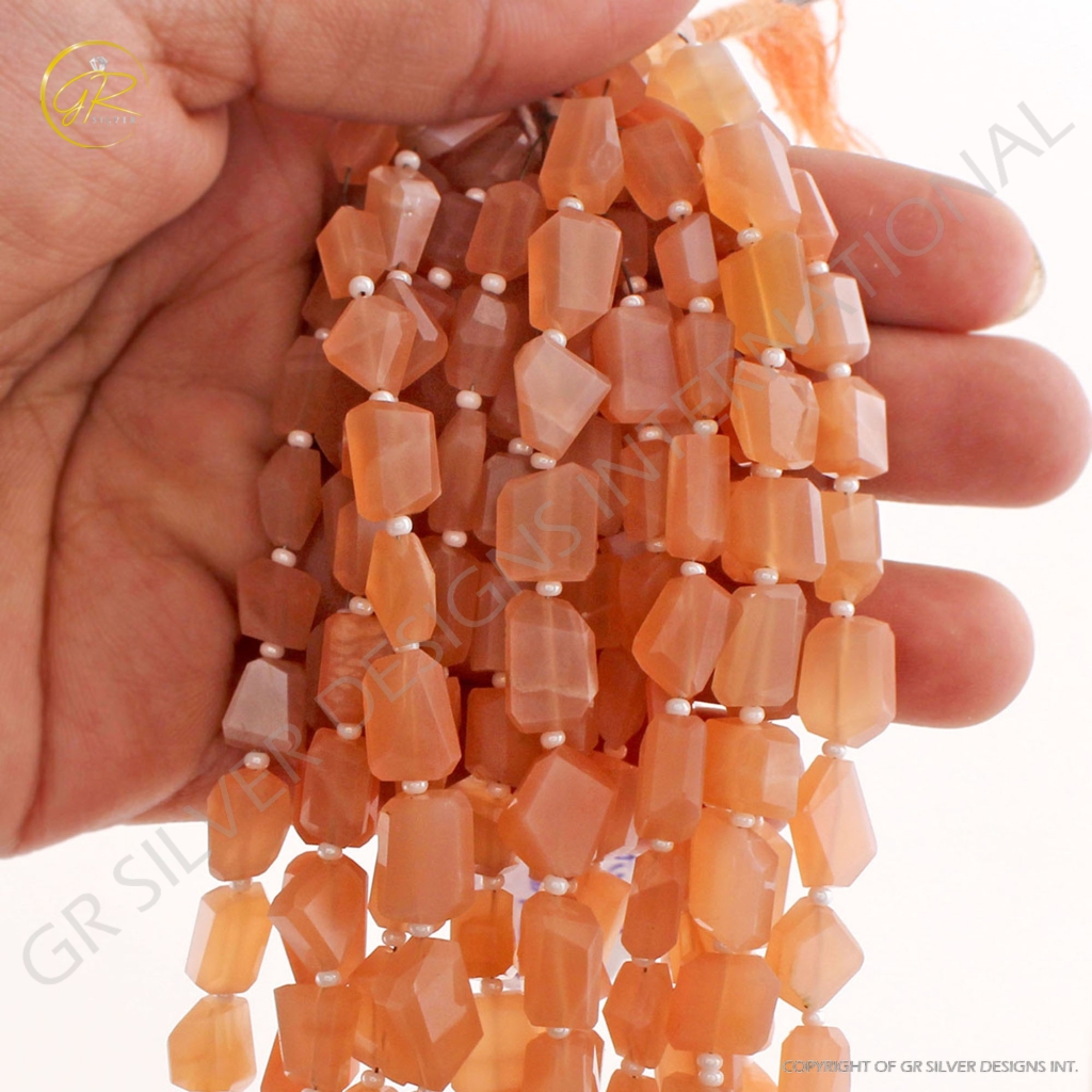 Faceted Peach Moonstone Tumble Gemstone 15 Strands Beads