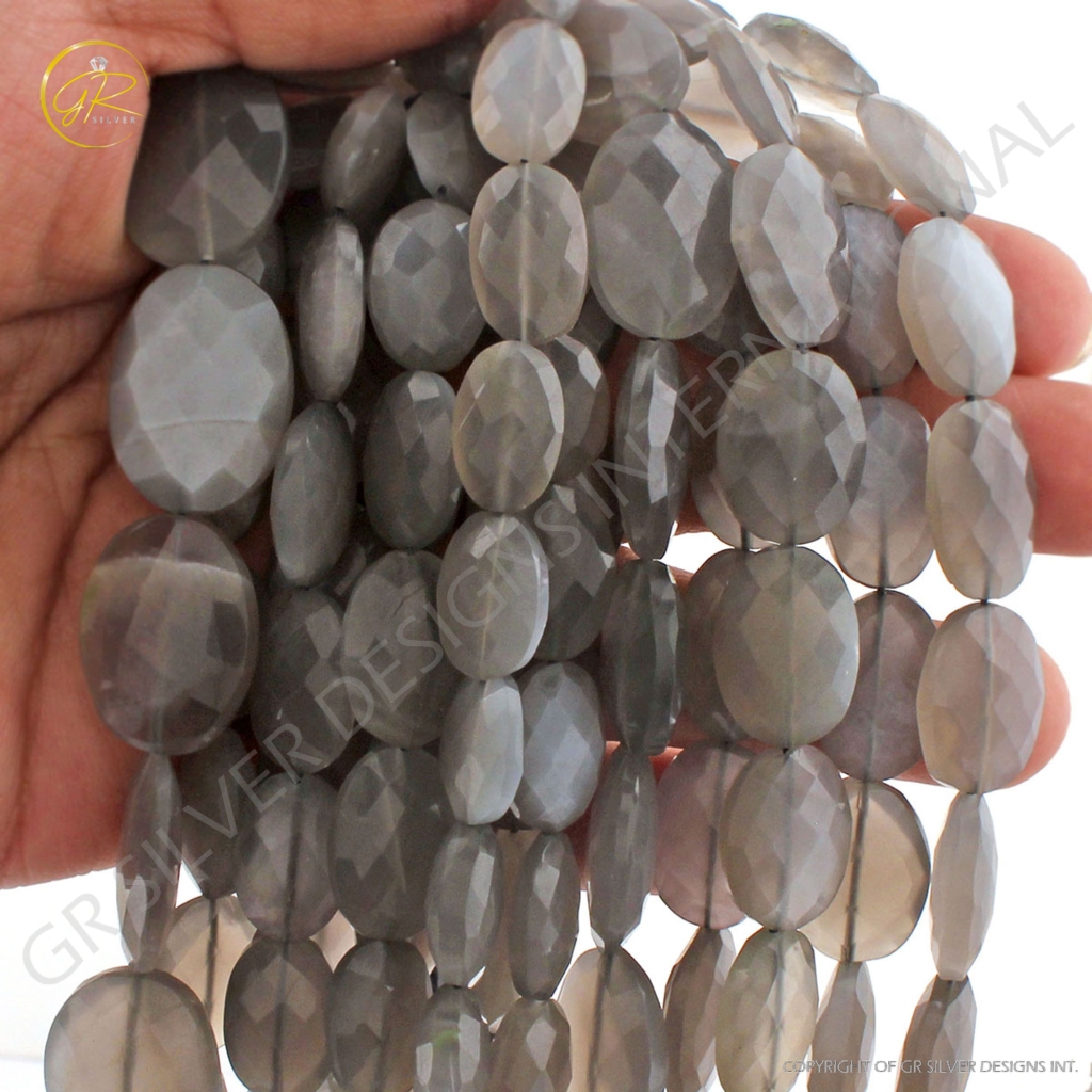 Gray Moonstone Faceted Oval Beads For Jewelry Making