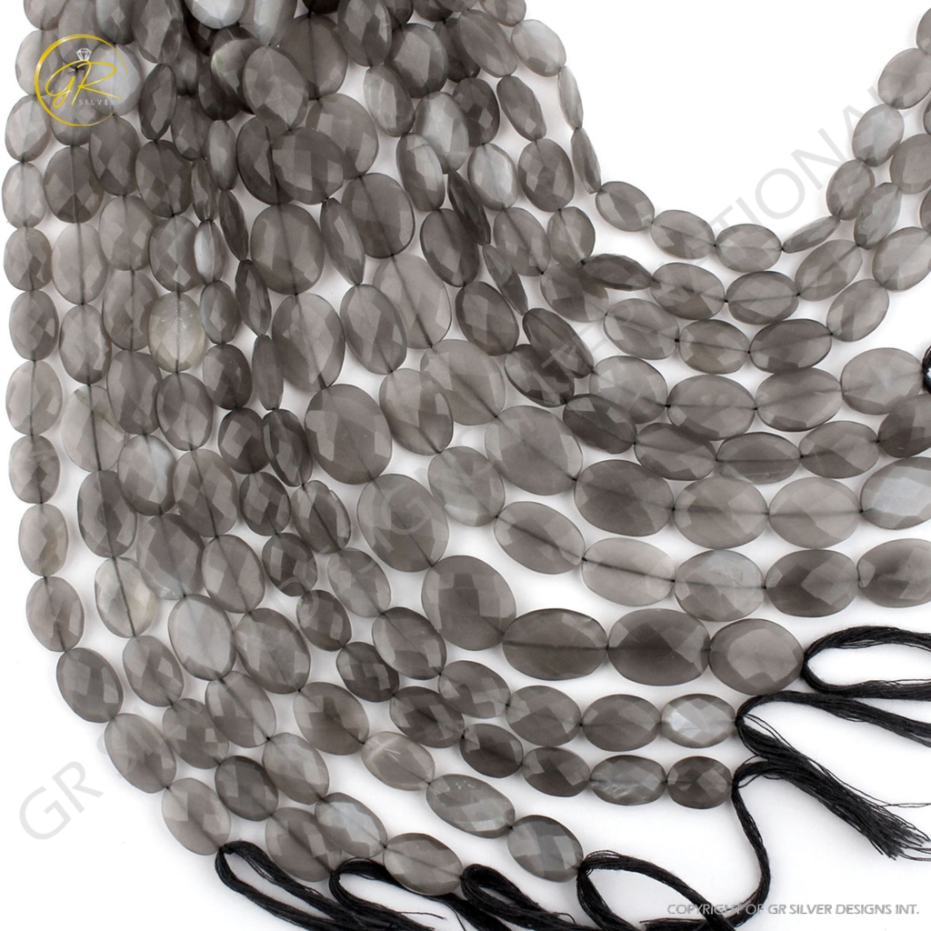 Gray Moonstone Faceted Oval Beads For Jewelry Making