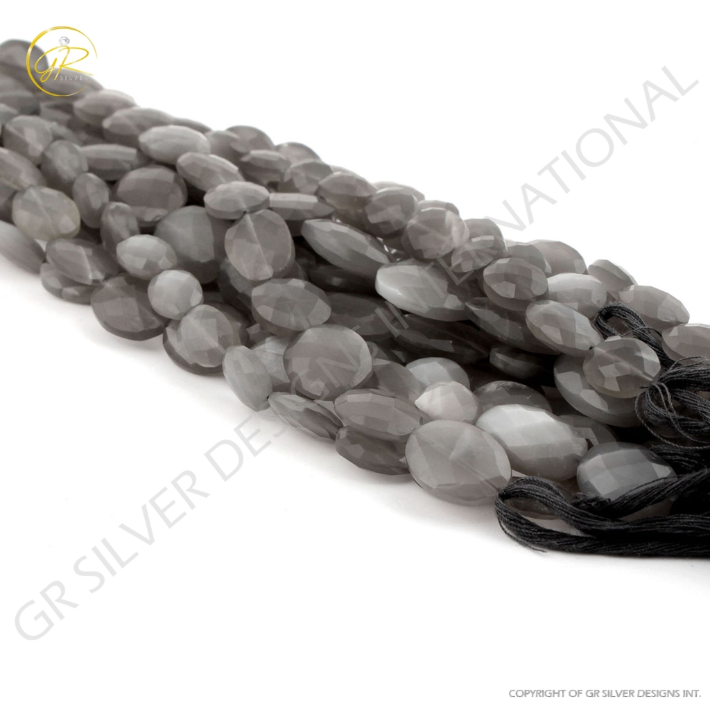 Gray Moonstone Faceted Oval Beads For Jewelry Making