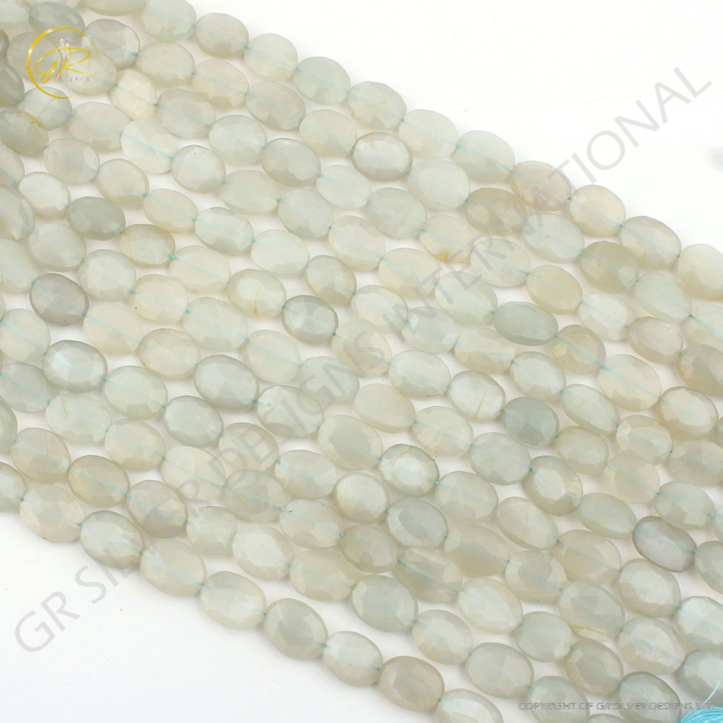 Natural Gray Moonstone Faceted Oval Beads 17 Strands