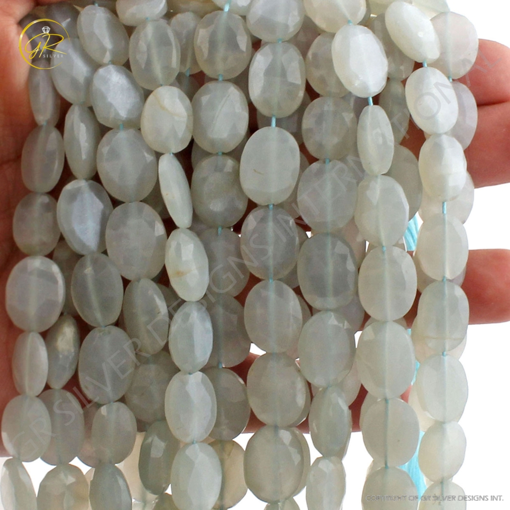 Natural Gray Moonstone Faceted Oval Beads 17 Strands