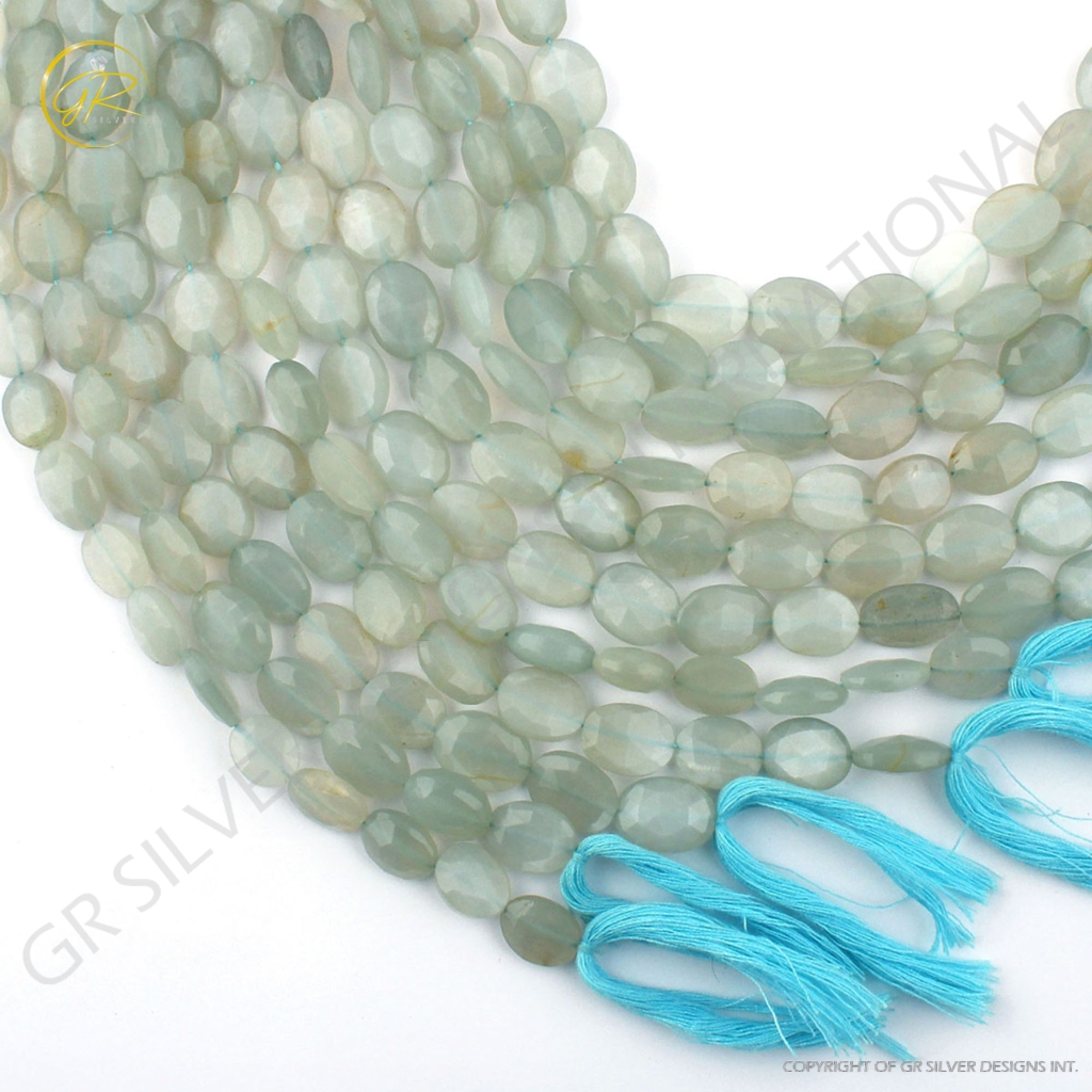 Natural Gray Moonstone Faceted Oval Beads 17 Strands