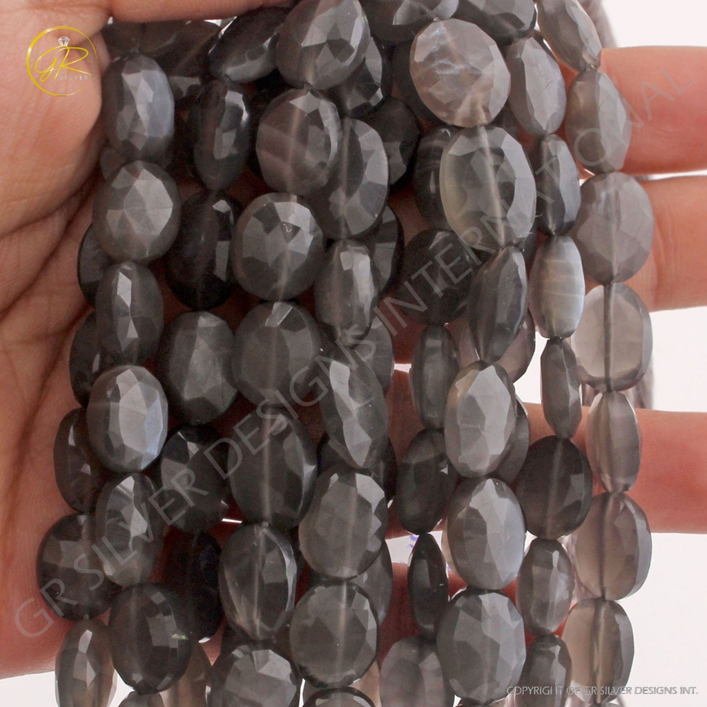 Gray Moonstone Faceted Oval Handmade Gemstone Beads