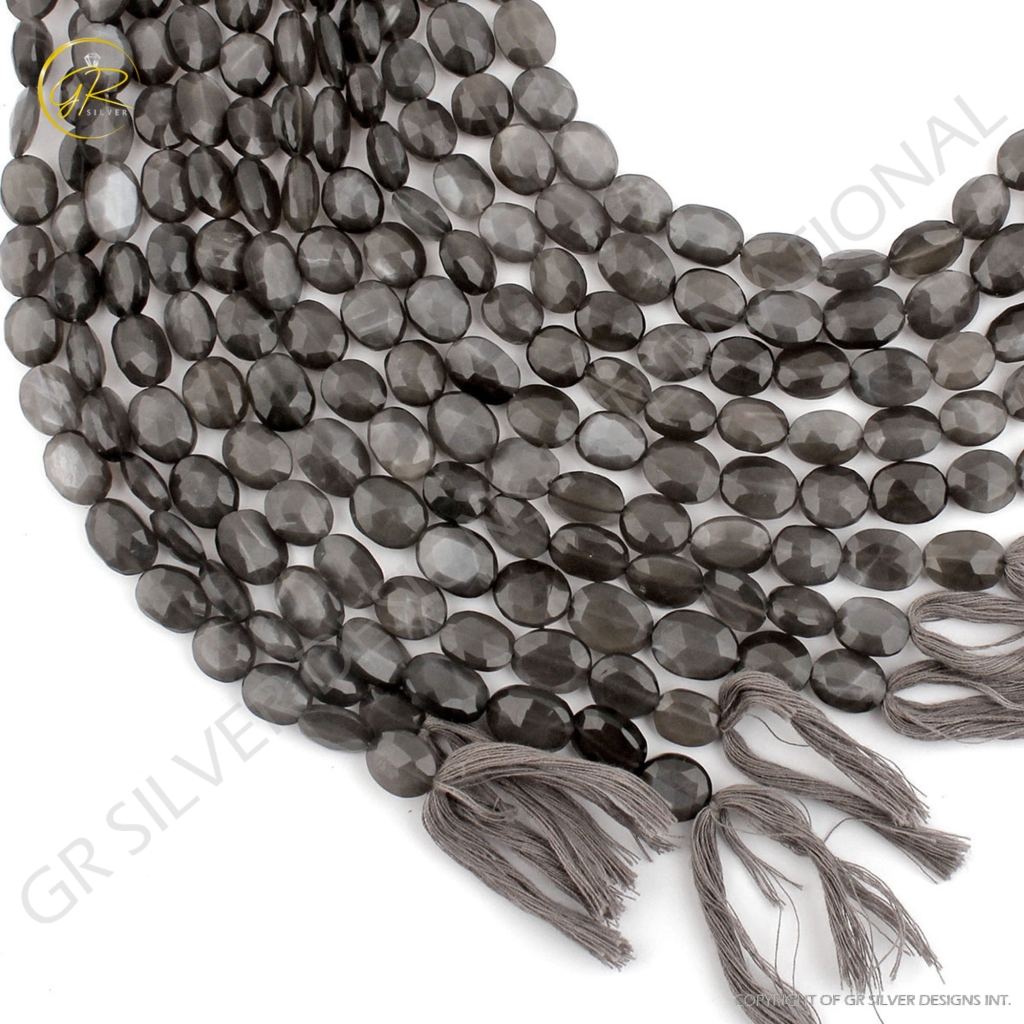 Gray Moonstone Faceted Oval Handmade Gemstone Beads