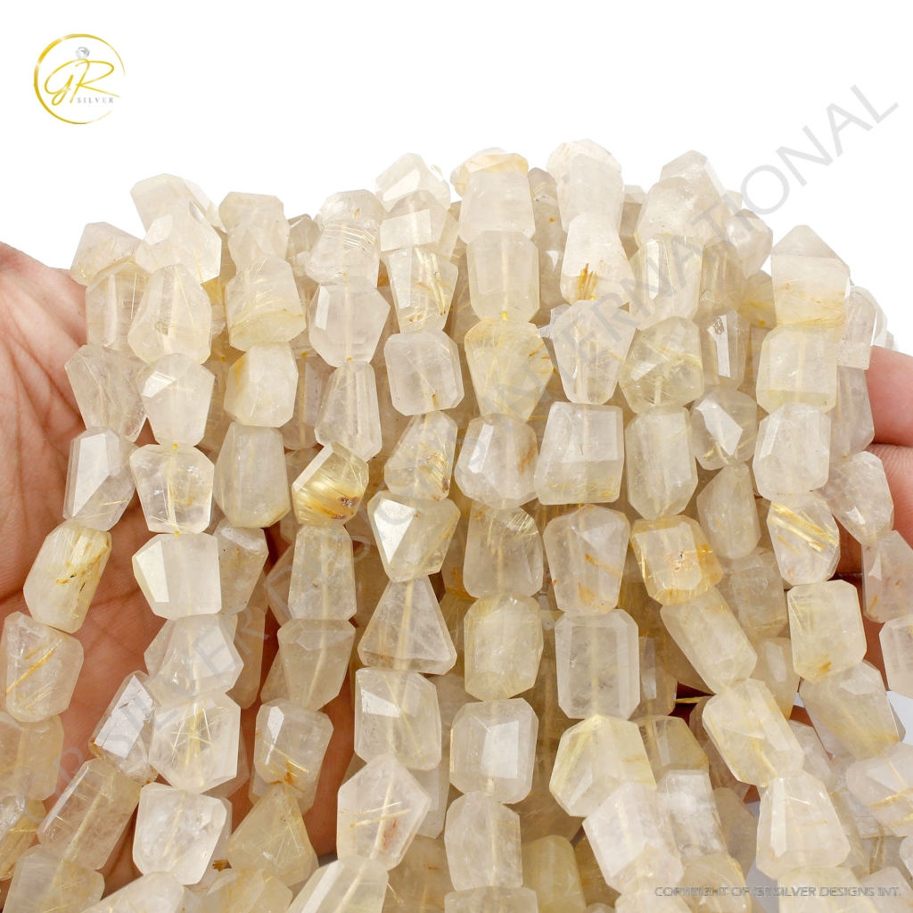 Natural Golden Rutile Quartz Faceted Tumble 15 Strands Beads