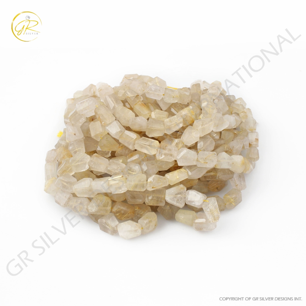 Natural Golden Rutile Quartz Faceted Tumble 15 Strands Beads