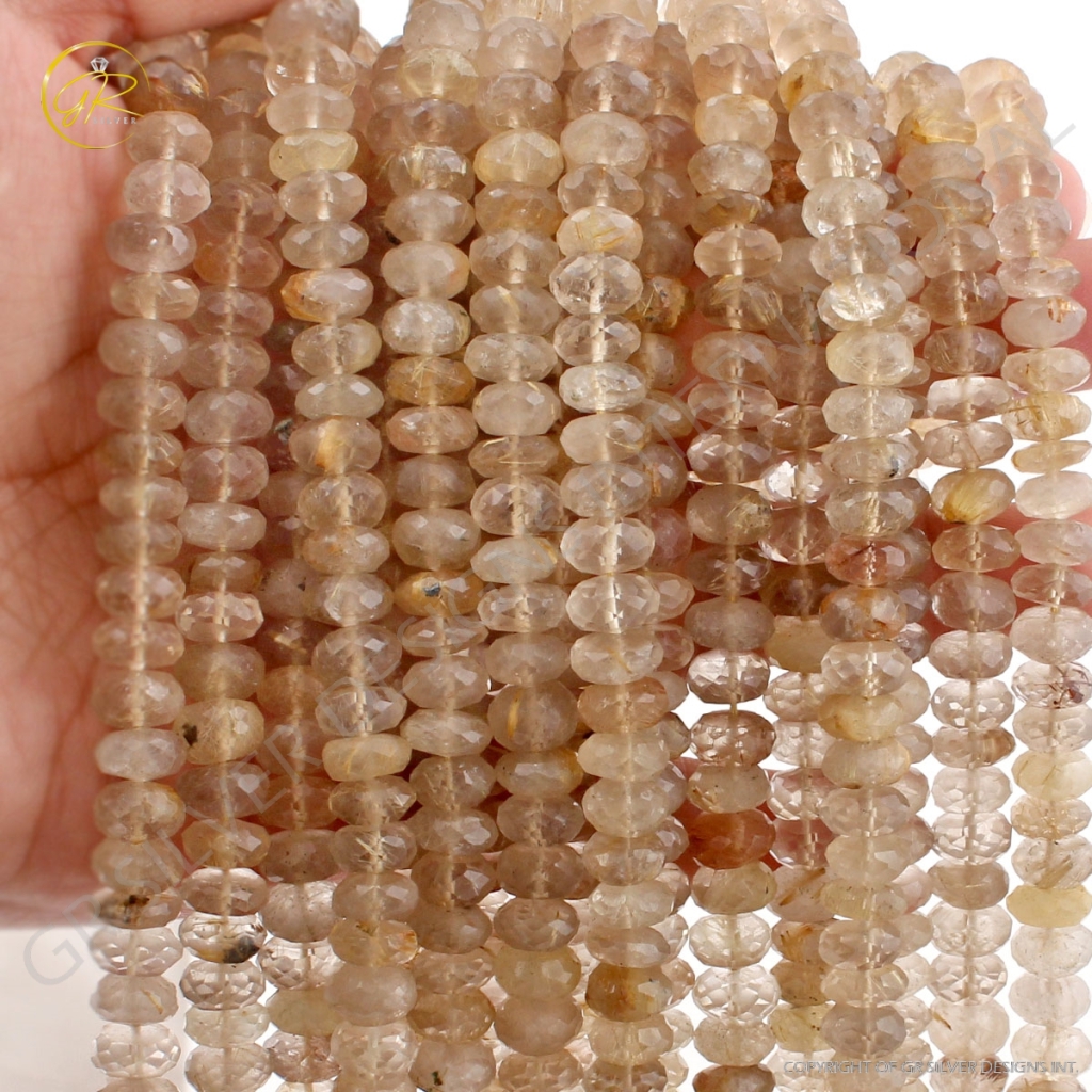 Top Quality Round Golden Rutile Faceted Beads 17 Strands