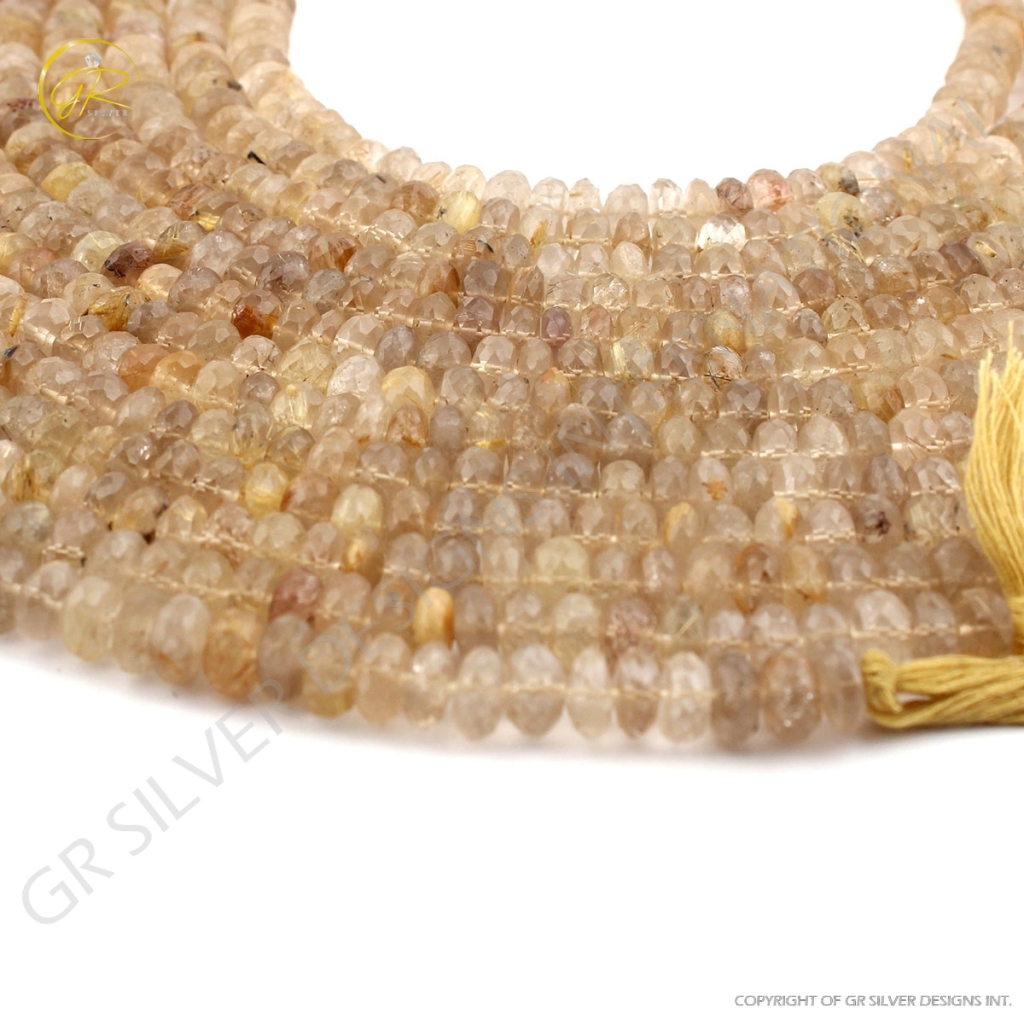 Top Quality Round Golden Rutile Faceted Beads 17 Strands