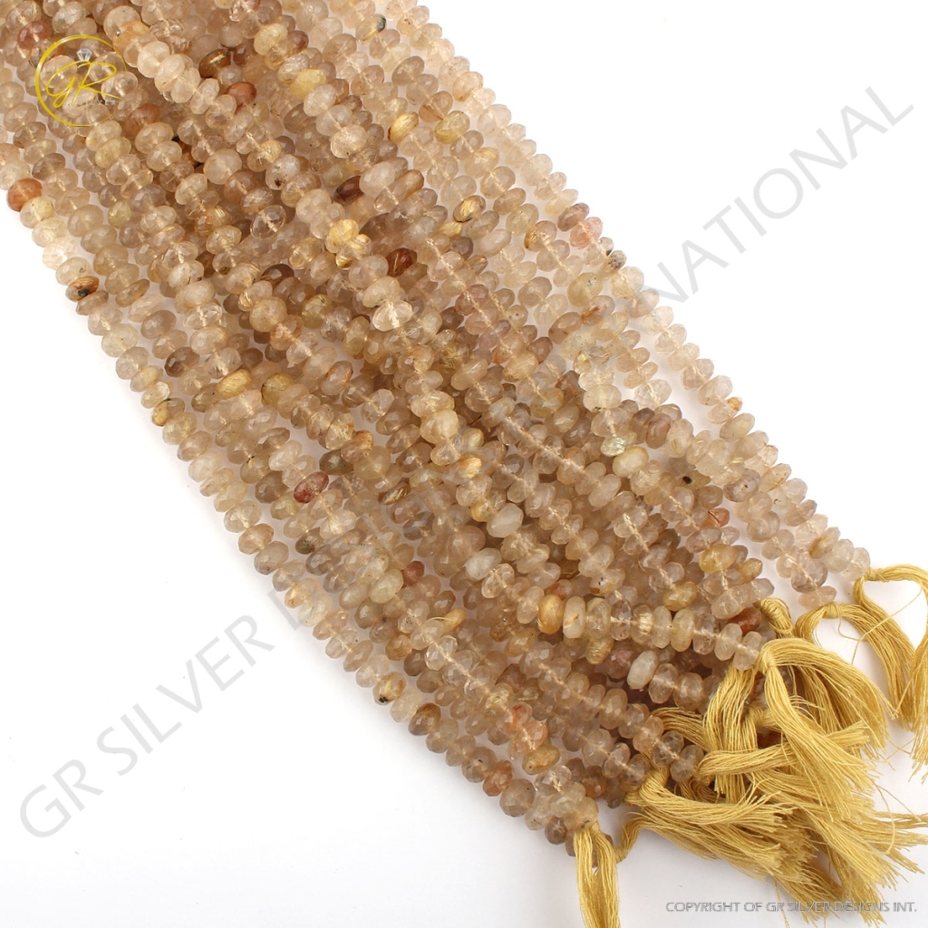 Top Quality Round Golden Rutile Faceted Beads 17 Strands