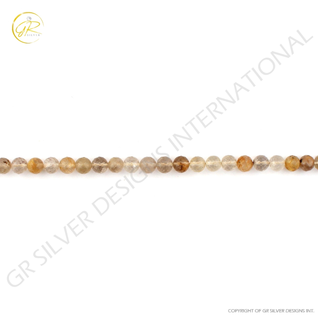 Faceted Golden Rutile Balls Shape Strands For Jewelry Making