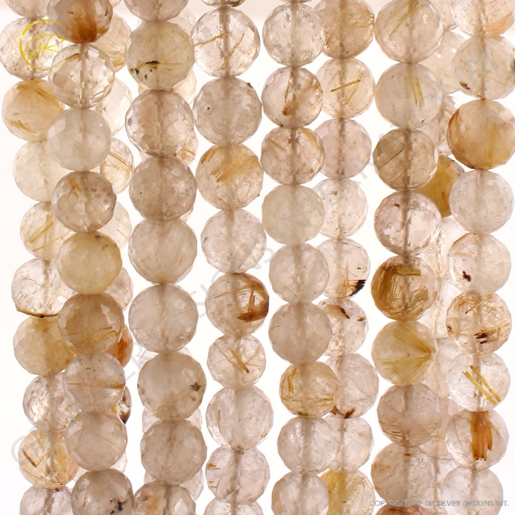 Faceted Golden Rutile Balls Shape Strands For Jewelry Making