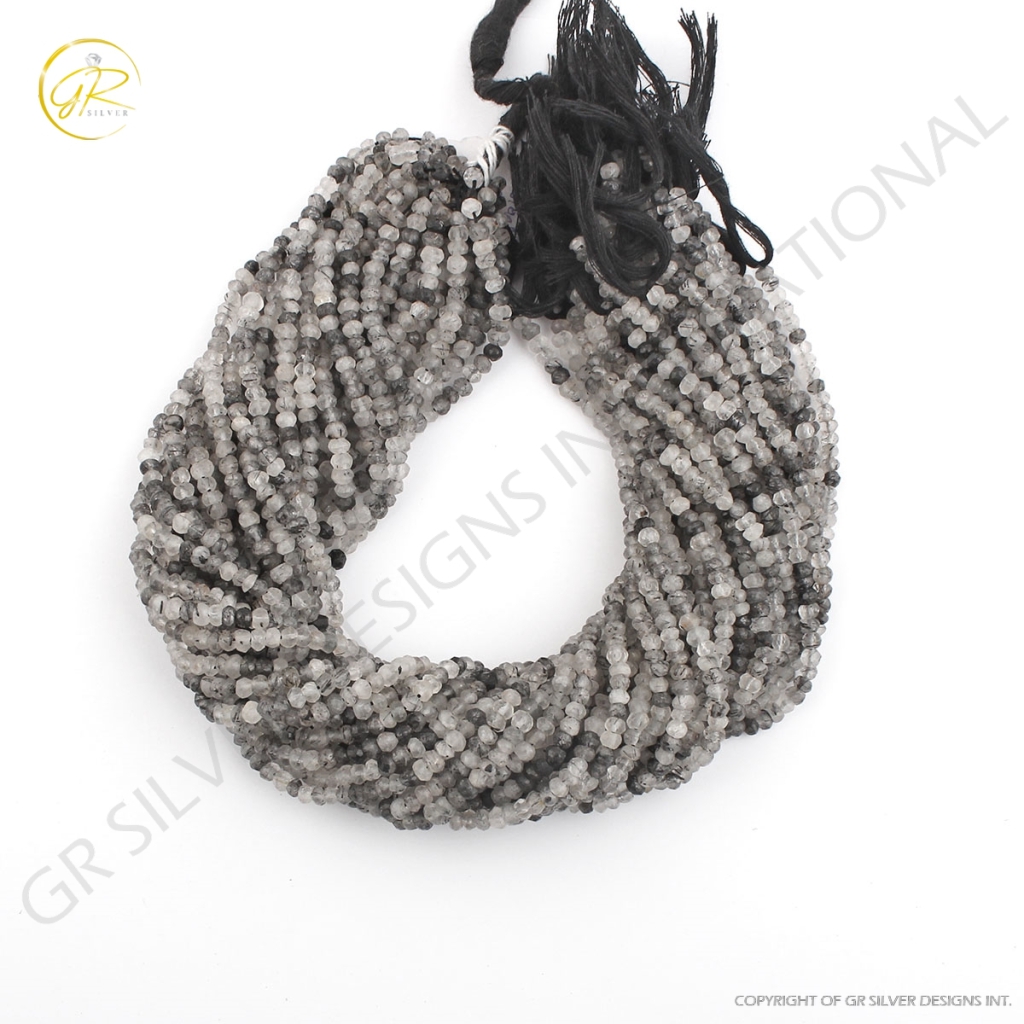 Black Rutile Quartz 4mm Round Faceted Beads For Jewelry Making