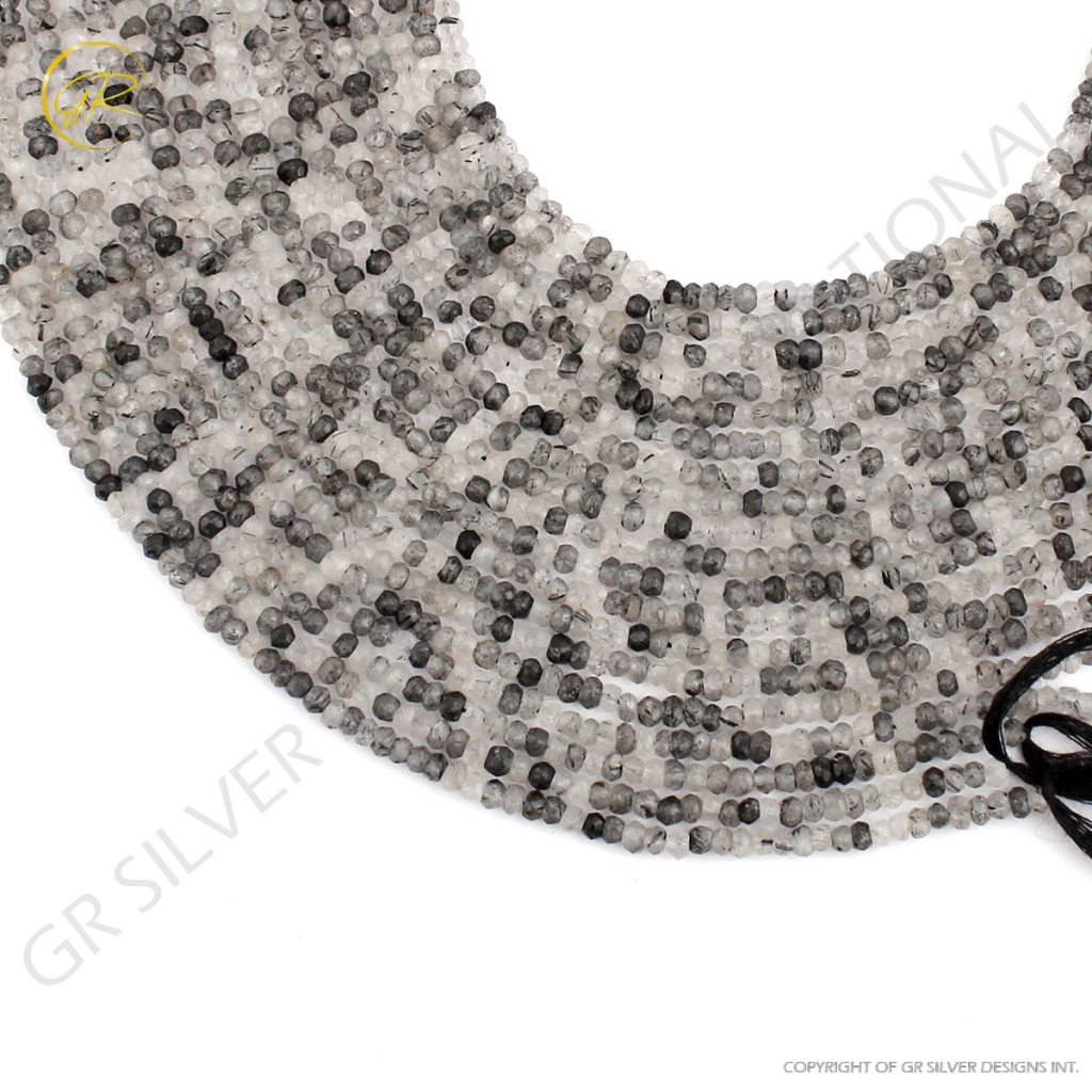 Black Rutile Quartz 4mm Round Faceted Beads For Jewelry Making