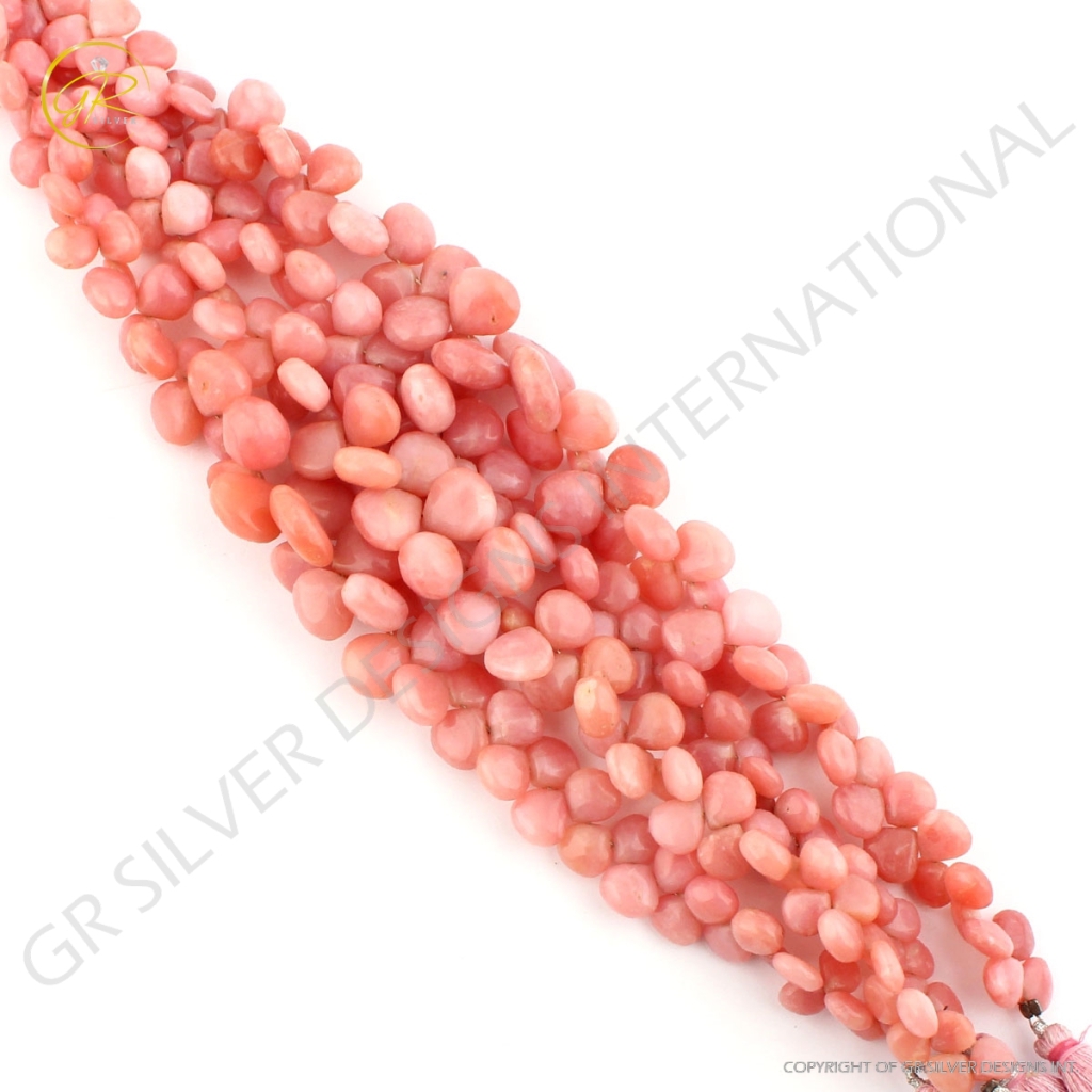 Natural Pink Opal Heart Beads Smooth Gemstone 4 Strands