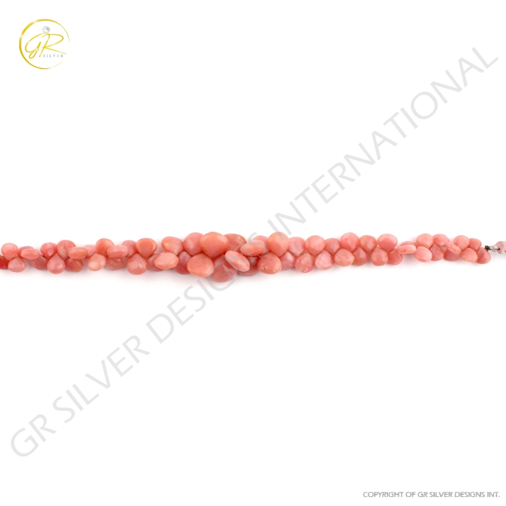 Natural Pink Opal Heart Beads Smooth Gemstone 4 Strands