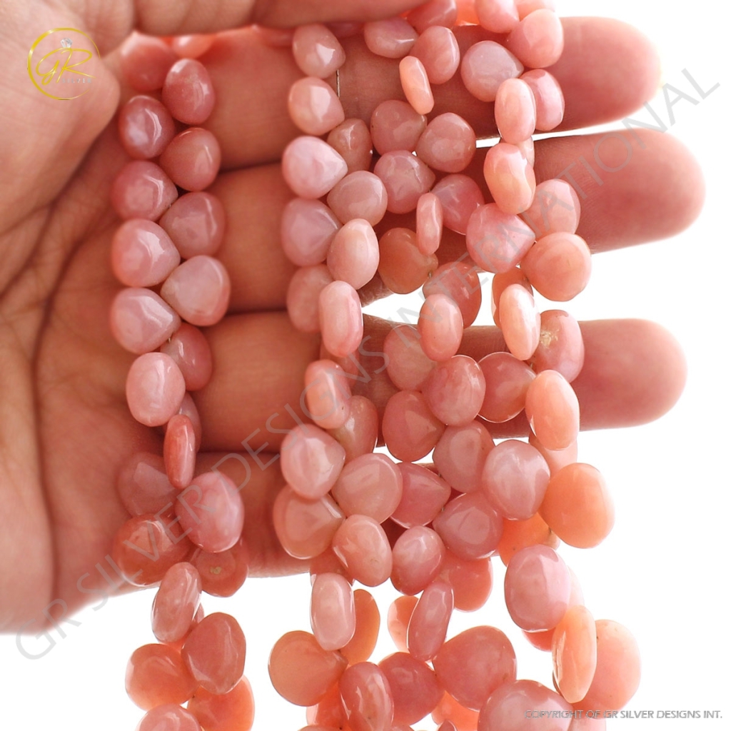 Natural Pink Opal Heart Beads Smooth Gemstone 4 Strands