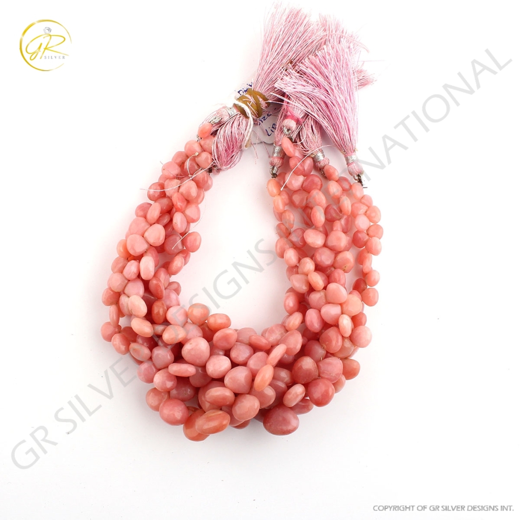 Natural Pink Opal Heart Beads Smooth Gemstone 4 Strands