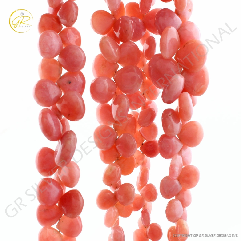 Natural Pink Opal Heart Beads Smooth Gemstone 4 Strands