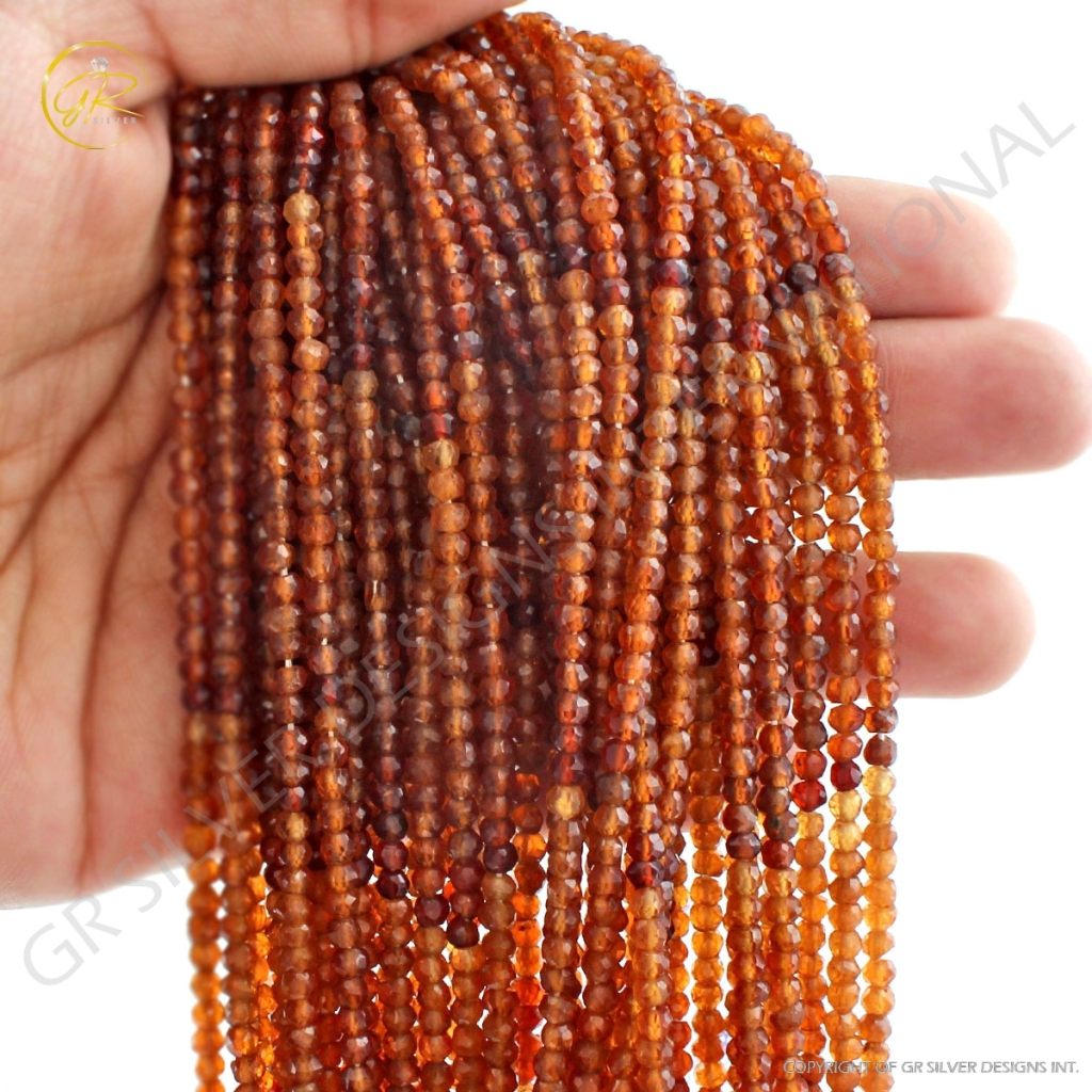 Hessonite Garnet Faceted Round Gemstone Beads For Jewelry