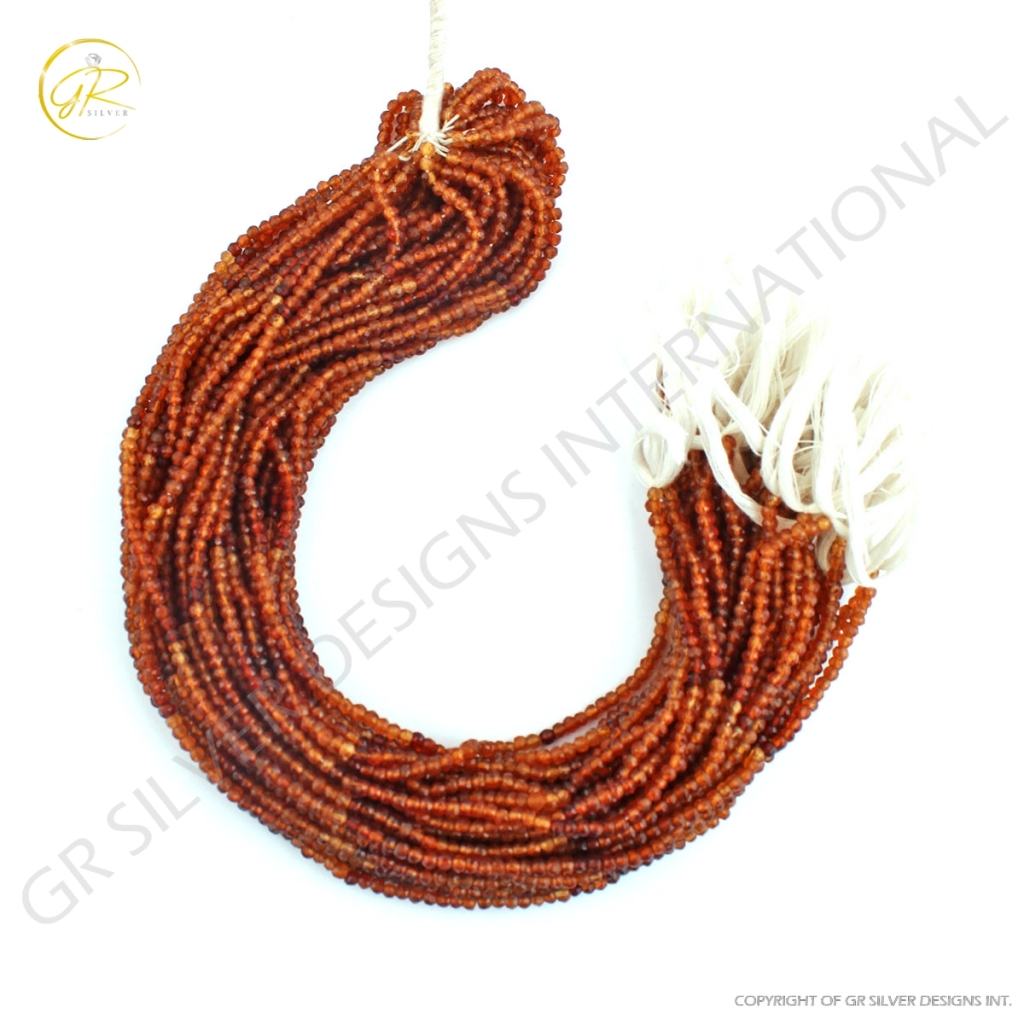 Hessonite Garnet Faceted Round Gemstone Beads For Jewelry