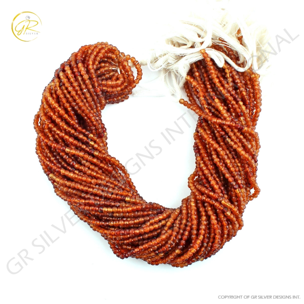 Hessonite Garnet Faceted Round Gemstone Beads For Jewelry