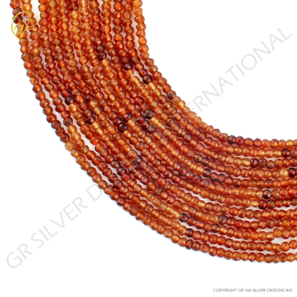 Hessonite Garnet Faceted Round Gemstone Beads For Jewelry