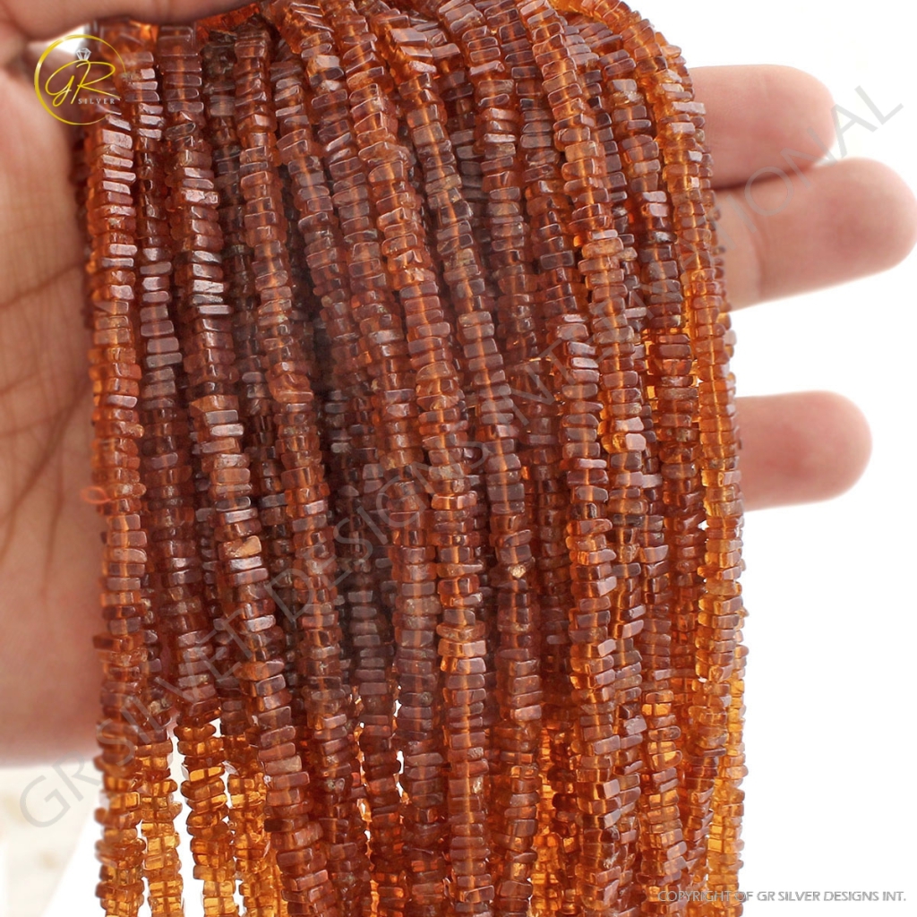 High Quality Hessonite Garnet 4mm Square Gemstone Strands Beads