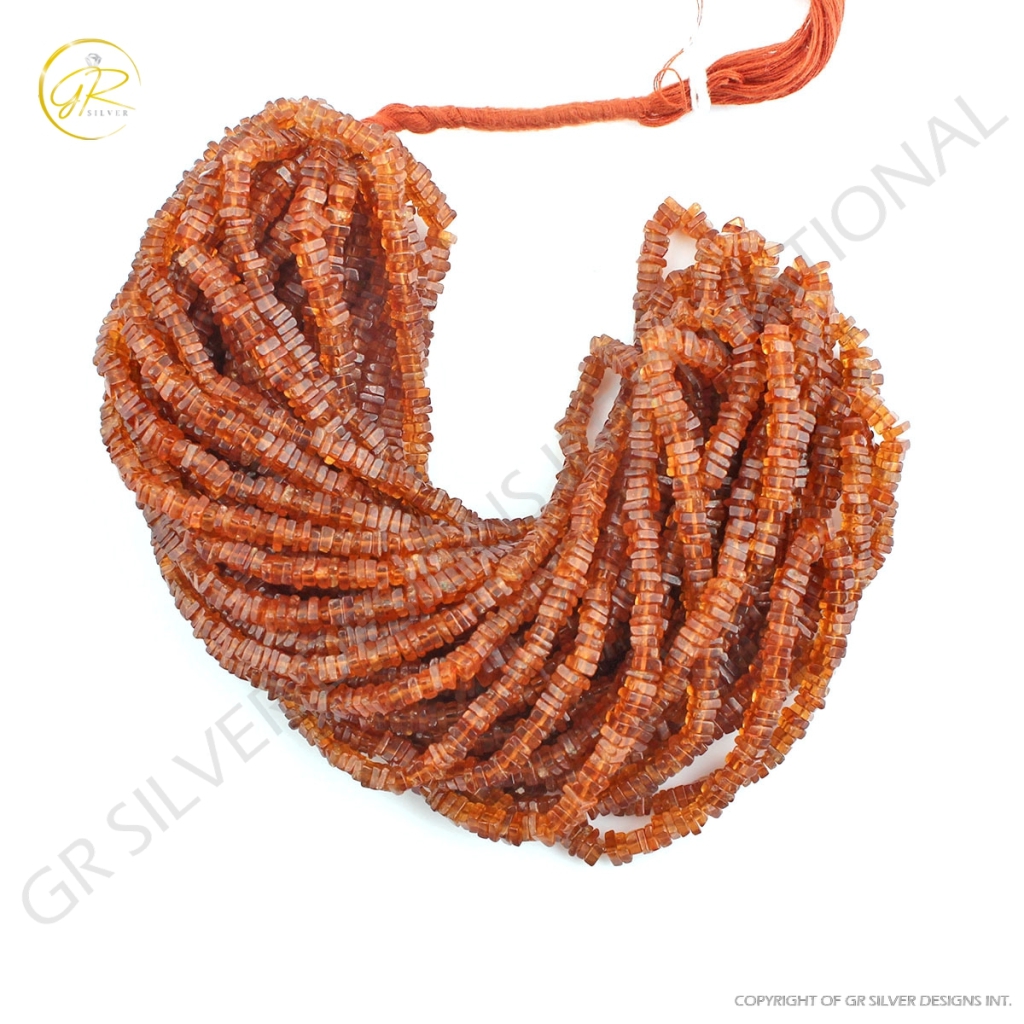 High Quality Hessonite Garnet 4mm Square Gemstone Strands Beads