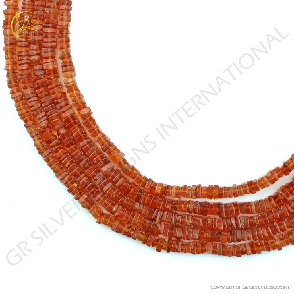 High Quality Hessonite Garnet 4mm Square Gemstone Strands Beads