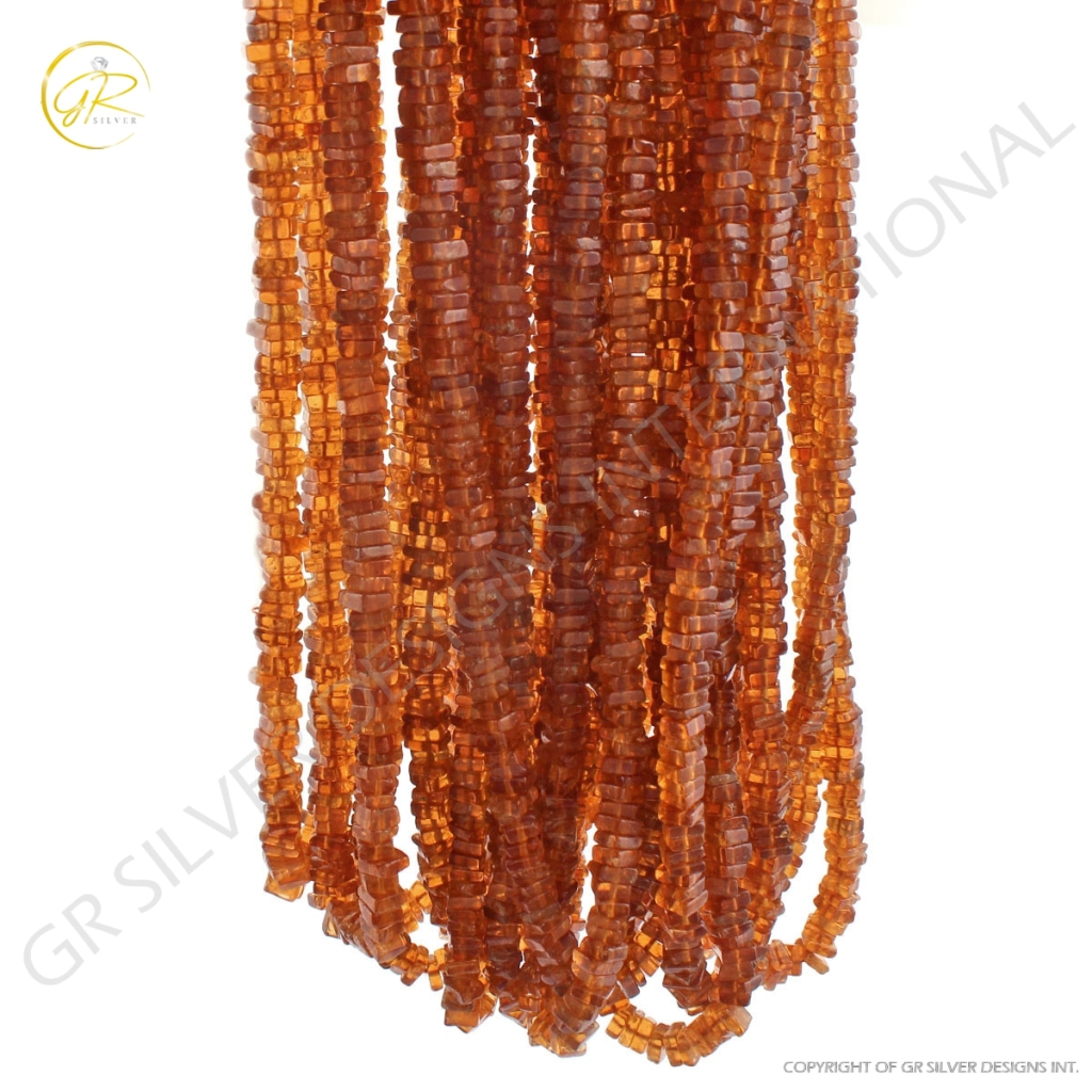 High Quality Hessonite Garnet 4mm Square Gemstone Strands Beads