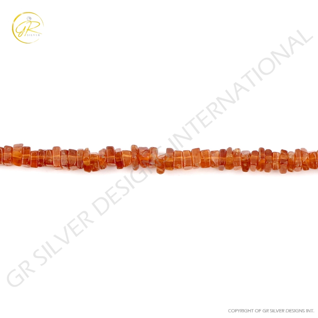 High Quality Hessonite Garnet 4mm Square Gemstone Strands Beads