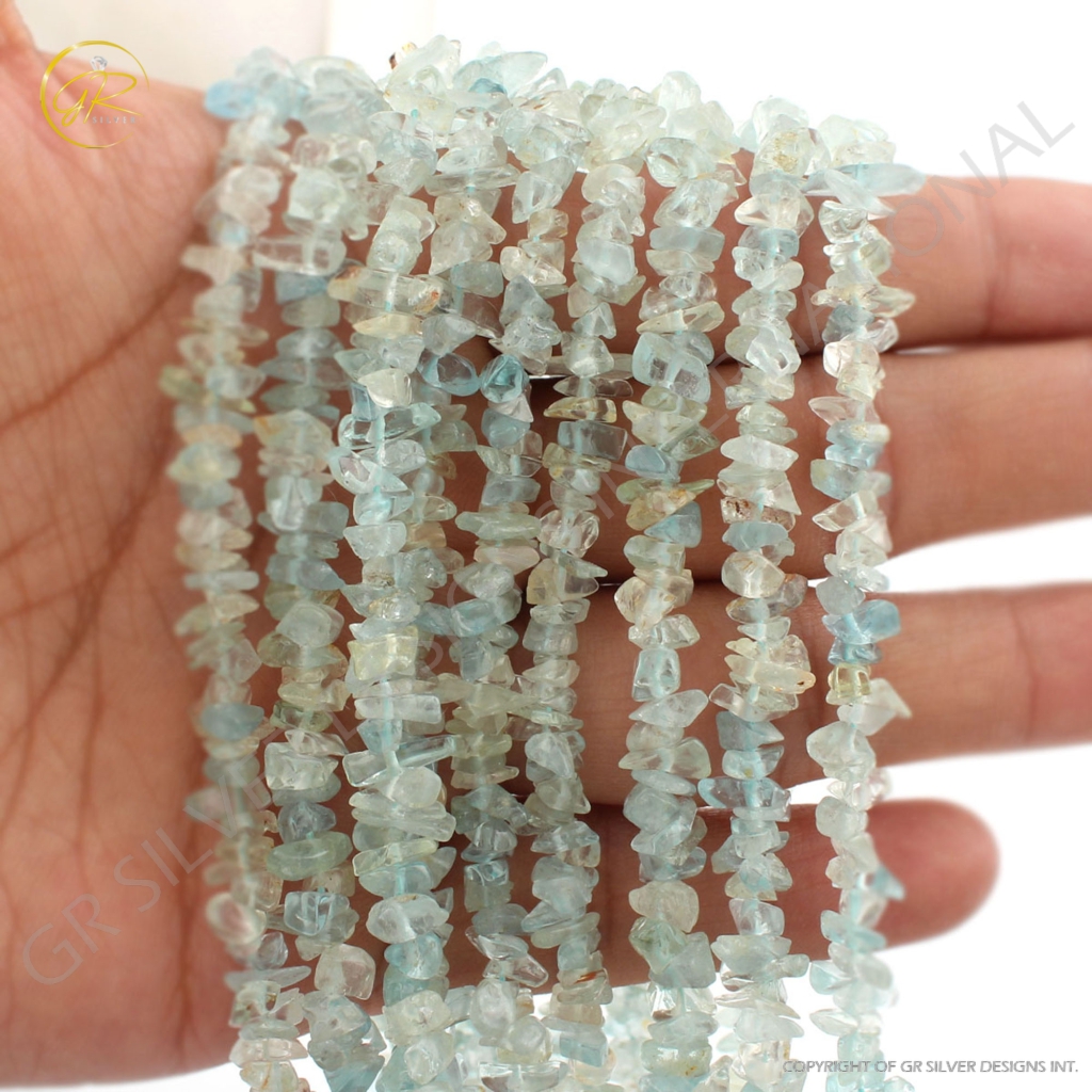 Natural Aquamarine Mix Size Uncut Gemstone 9 Strands Beads 16"