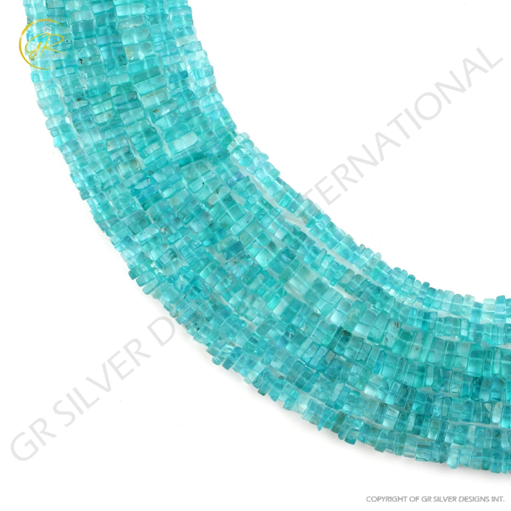 Sky Apatite Smooth Gemstone 4-5mm Square Handmade Beads