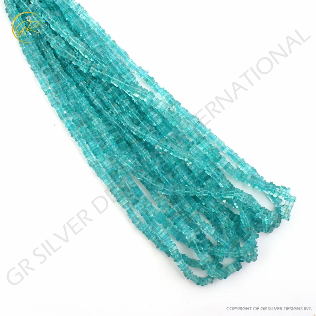 Sky Apatite Smooth Gemstone 4-5mm Square Handmade Beads