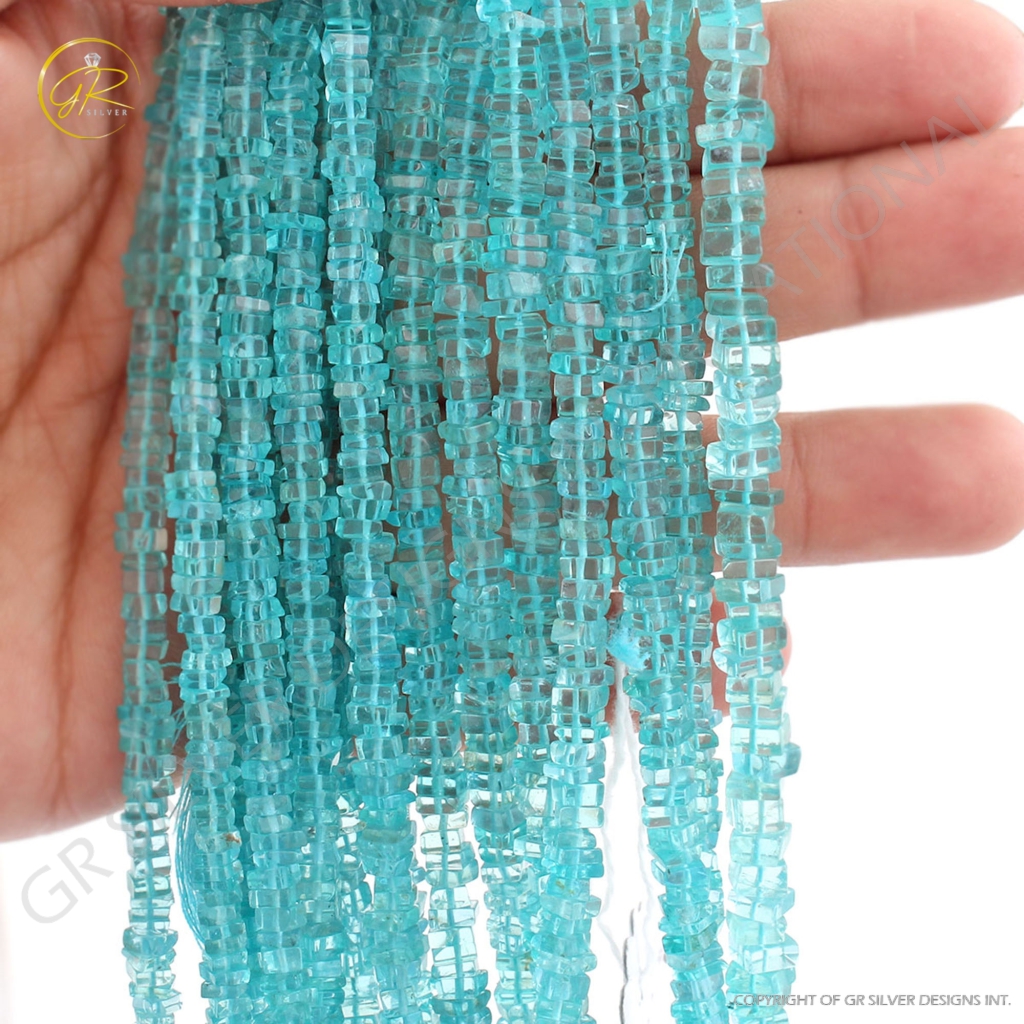 Sky Apatite Smooth Gemstone 4-5mm Square Handmade Beads